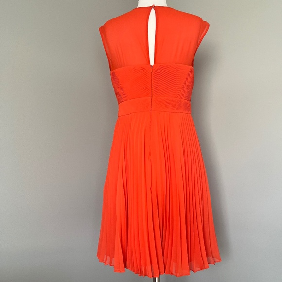 Karen Millen Orange Chiffon Cocktail Pleated Sleeveless Elegant Dress 10 Large - Picture 15 of 15